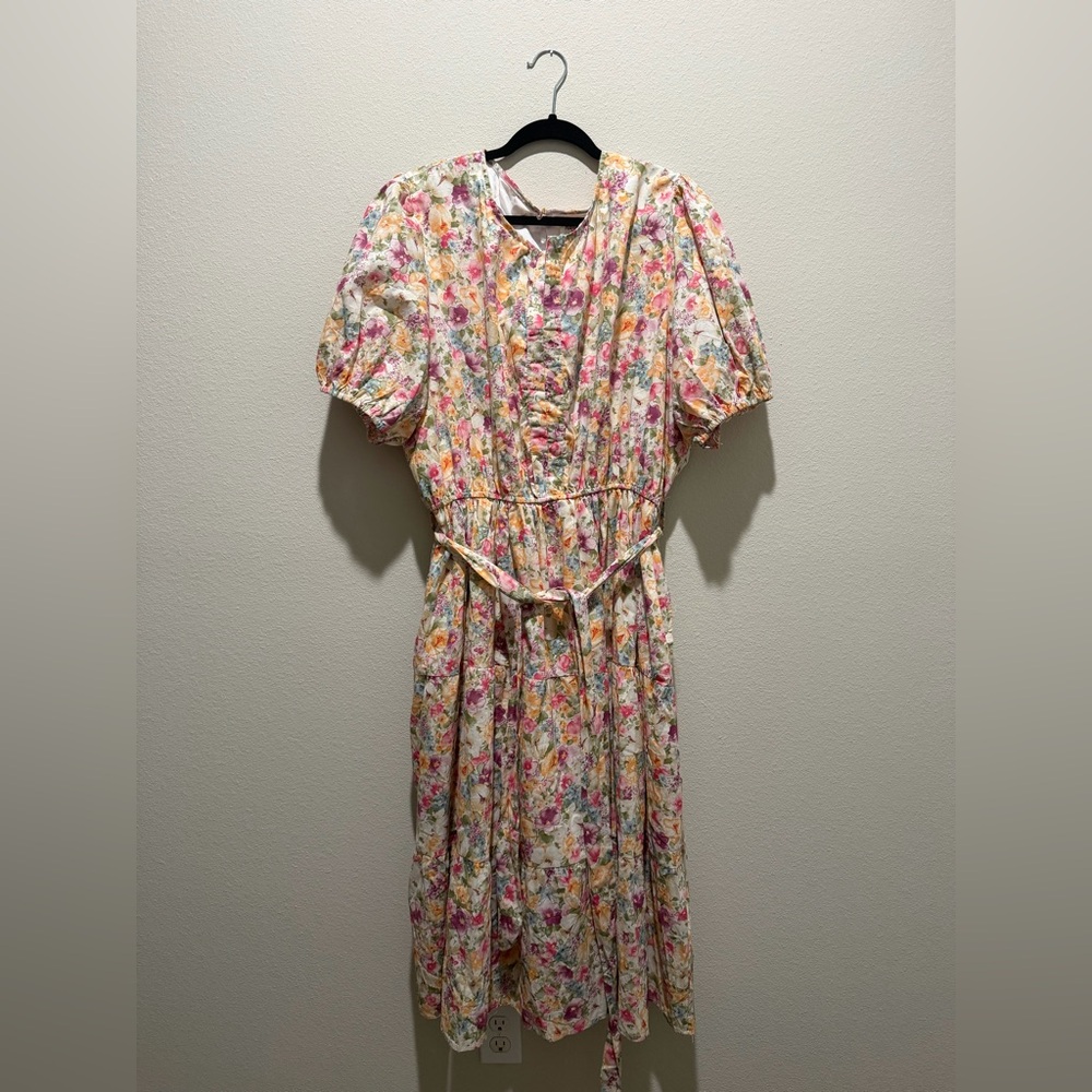 Hayden Los Angeles floral print belted tier poplin midi dress easter - Picture 2 of 11
